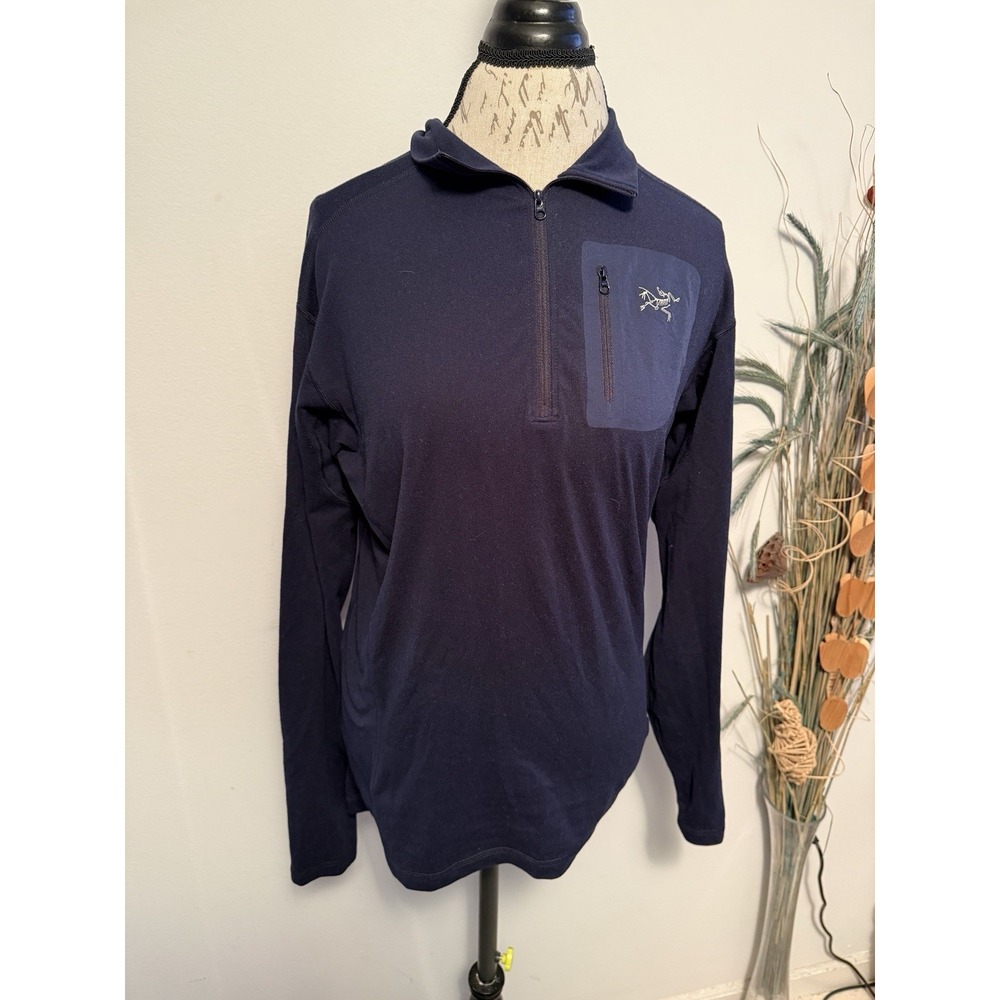 Vtg Arc'teryx Mens Blue Herren 1/4 Zip Fleece Pullover Sz L Slim Baselayer